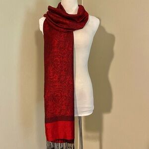 Luxurious Red Paisley Wrap With Fringe